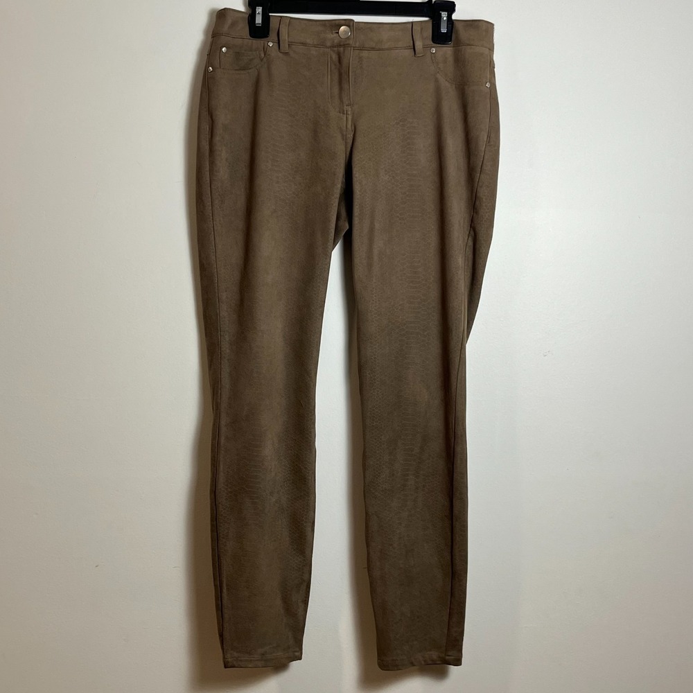 Artisan NY Pants Size 10 Brown Snakeskin Soft Faux Suede Mid-Rise Ankle Trousers